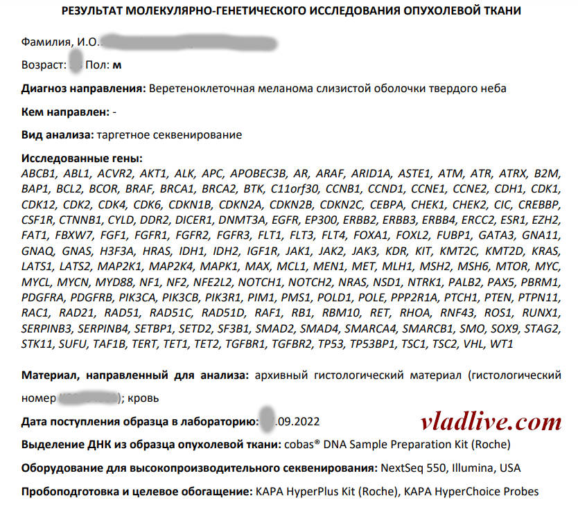 Меланома слизистой. Молекулярно-генетическое тестирование