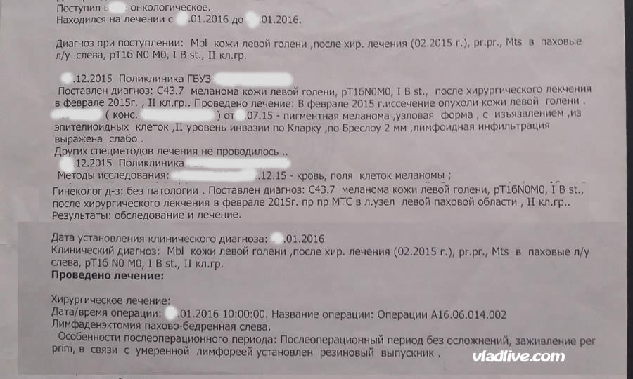 Меланома. История болезни. Лимфодиссекция