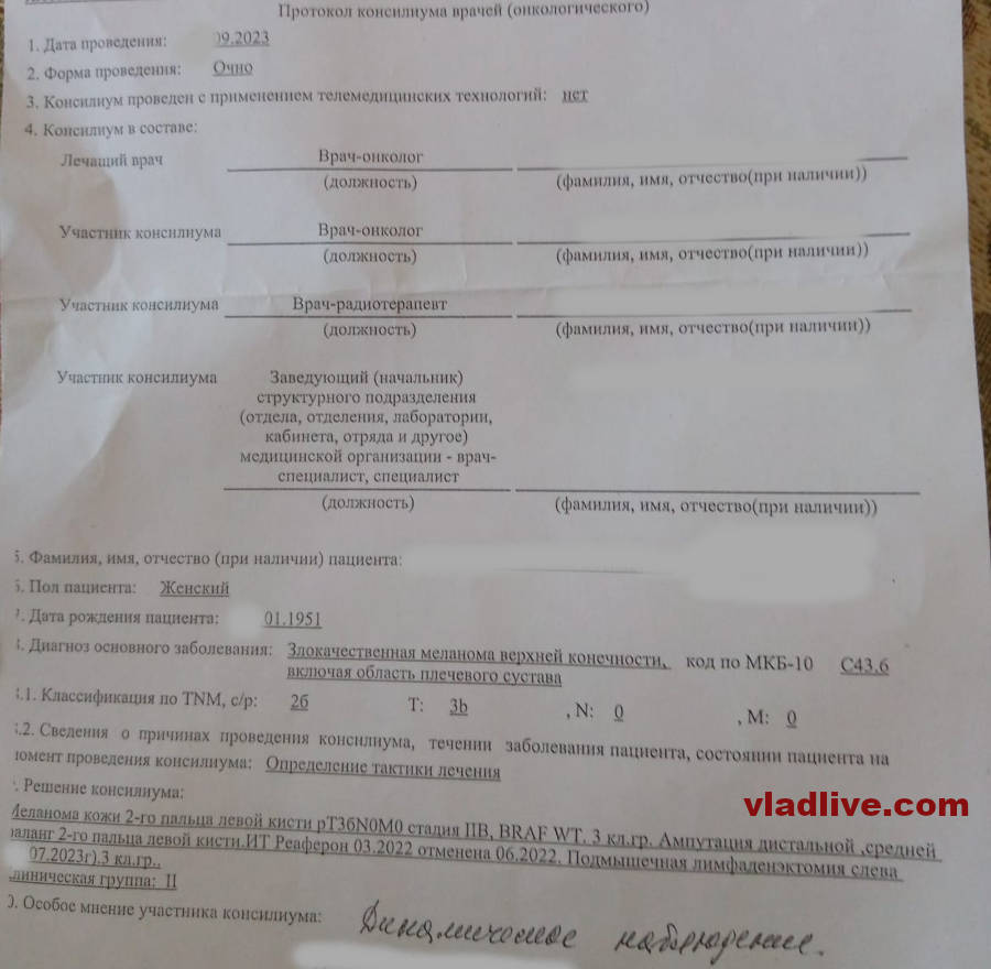 Ампутация пальца при меланоме. Рецидив, лимфодиссекция и отказ в адъювантной терапии