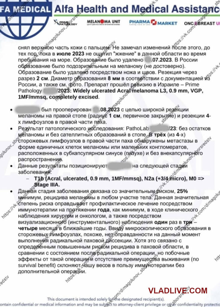 Лечение меланомы в Израиле 2023. Биопсия сторожевых лимфоузлов. Результат операции.