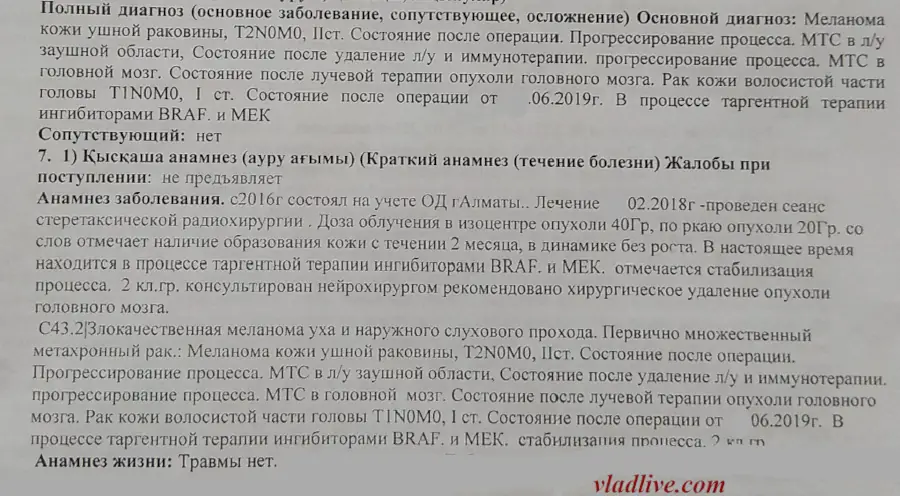 Лечение меланомы на ухе. История болезни