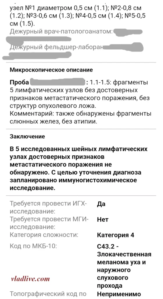 Меланома. Результаты лимфодиссекции