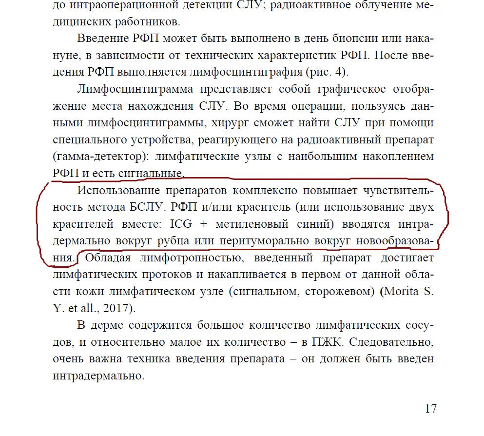 Биопсия сторожевого лимфоузла (БСЛУ) и использование красителя